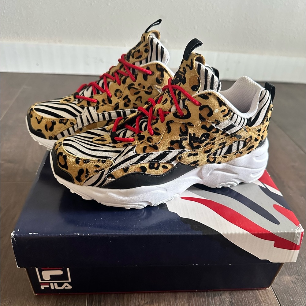 Fila Sneakers - Leopard Print, Black, White, Red